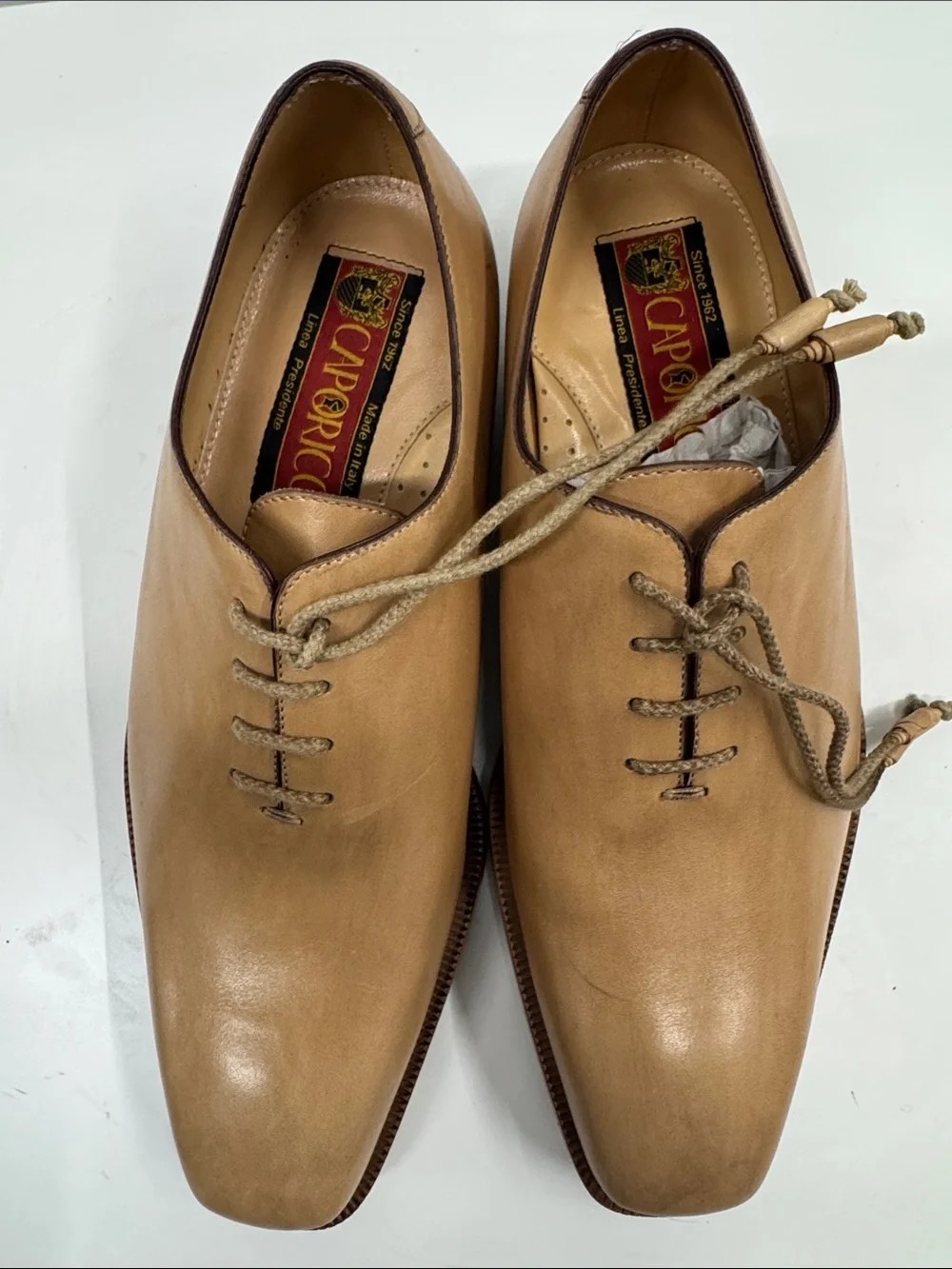 Caporicci Vintage Calf Beige Leather Derby Shoes - size 9 1/2